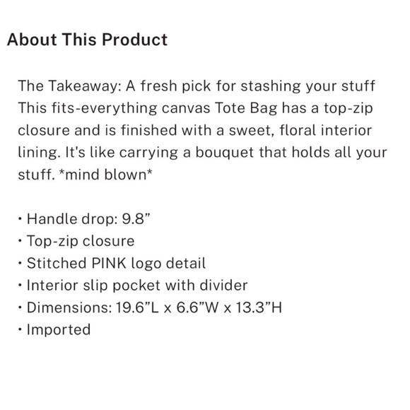 PINK Victoria's Secret Light Pink Floral Tote - Picture 4 of 4